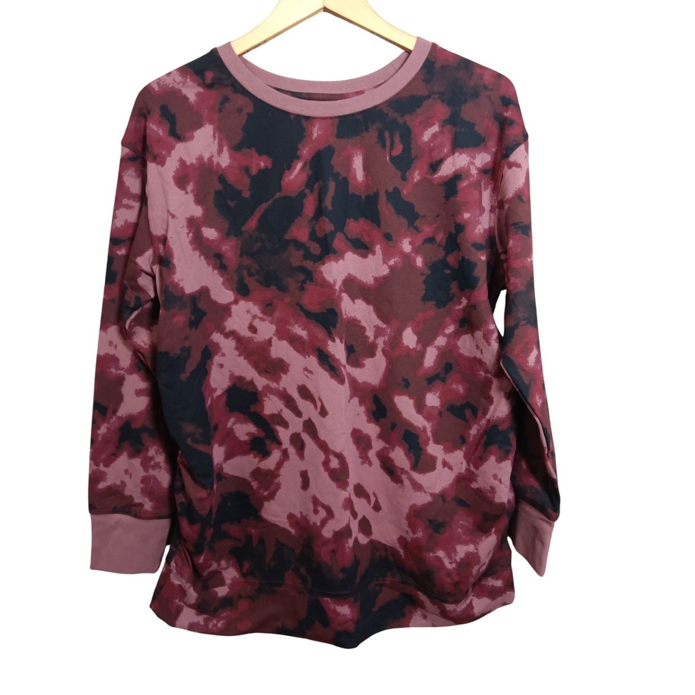 Isabel Maternity Tie Dye Long Sleeve Crew Neck Sweatshirt Top‎ Burgundy Black L